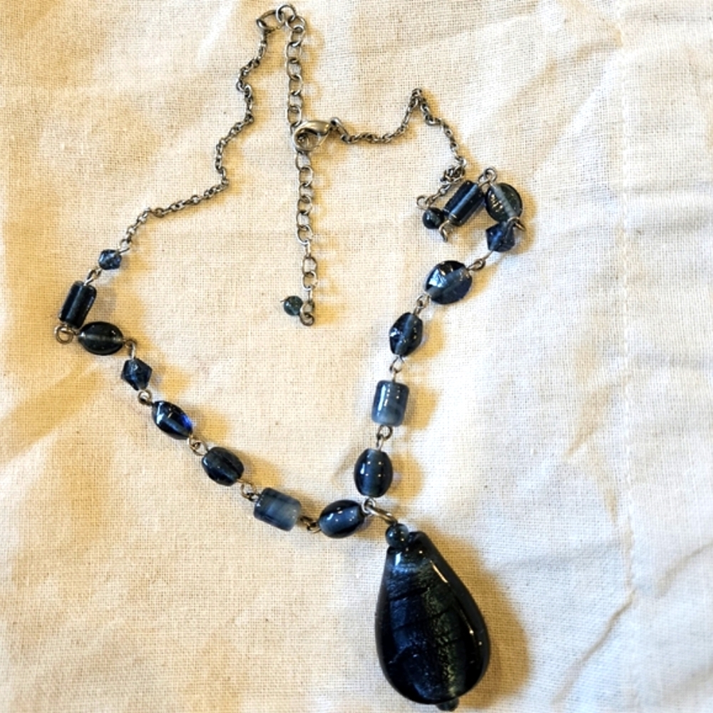 Elegant Blue Glass Beaded Necklace